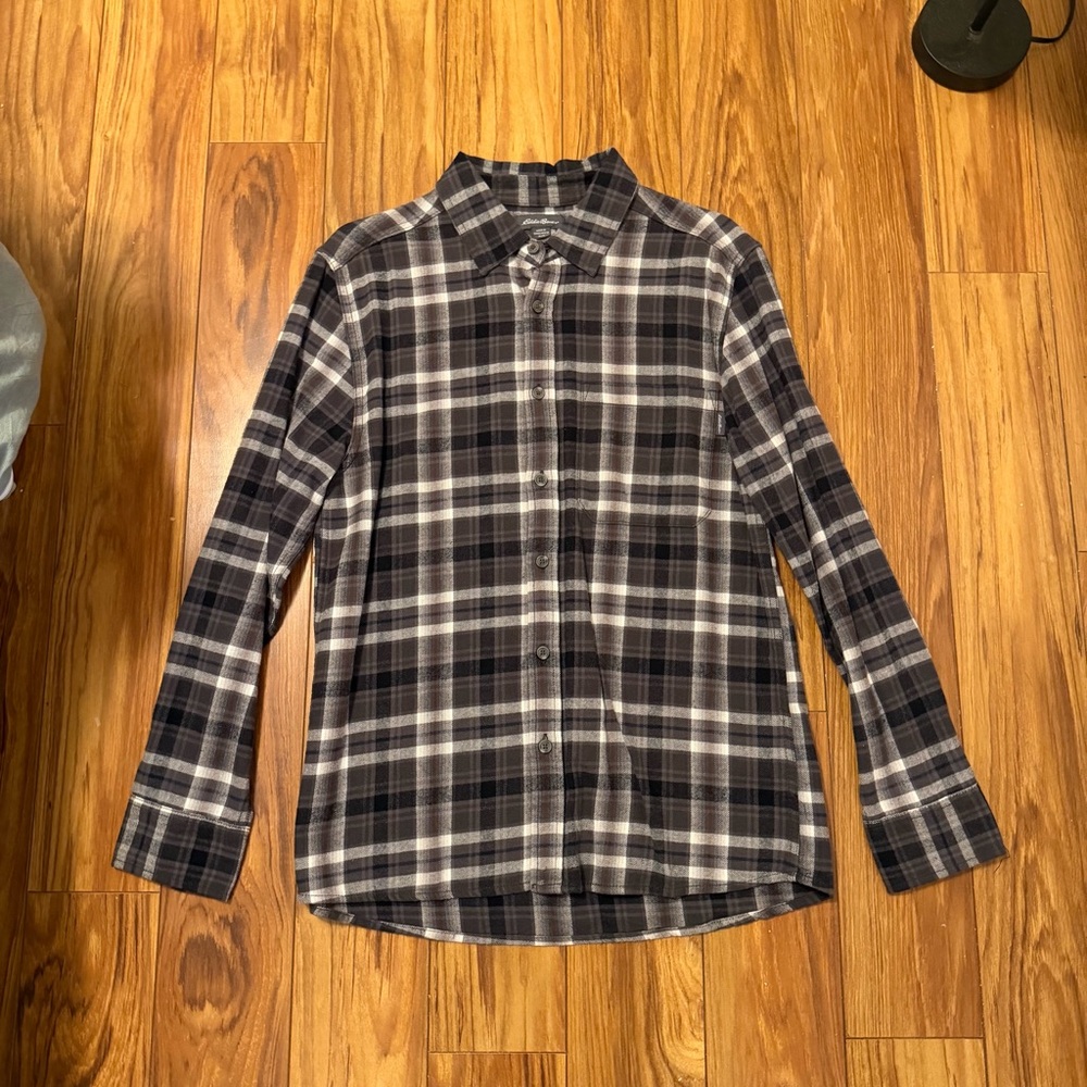 Eddie Bauer Navy and White Plaid Casual Shirt